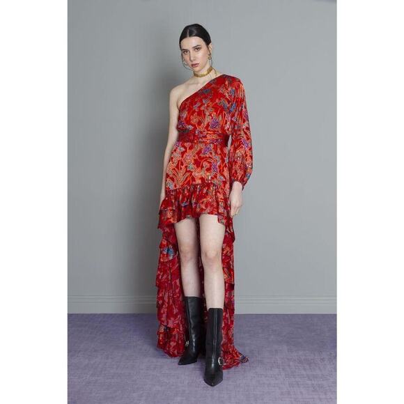 Alexis Marseille Asymmetrical Hi-Low Floral Dress/Gown Red Floral Size Small - Picture 7 of 11
